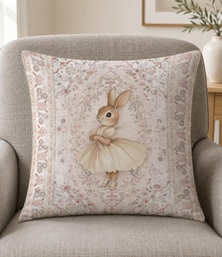 Bunny Pillow Cover 18x18, Floral Ballet Rabbit Girls Room Decor - Image 3