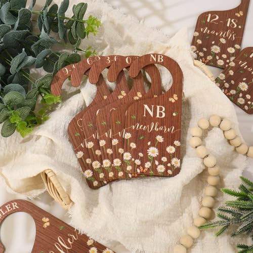 Whaline 8Pcs Daisy Baby Closet Size Dividers Hanging Wooden Baby Closet - Image 4