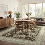 9 x 12 Rug Washable Peony Flower Pattern Brown Large Rugs - Image 2
