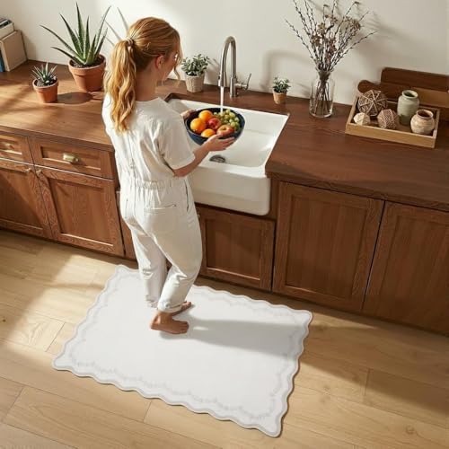 GarveeHome Scalloped Entryway Rug 2x3 Beige Washable Front Door Entry Rug - Image 2