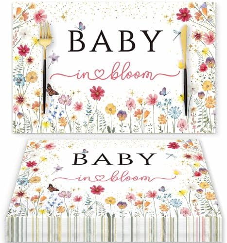 50 Pack Baby in Bloom Disposable Paper Placemats, 11x17 Inches Wildflower by Unknown