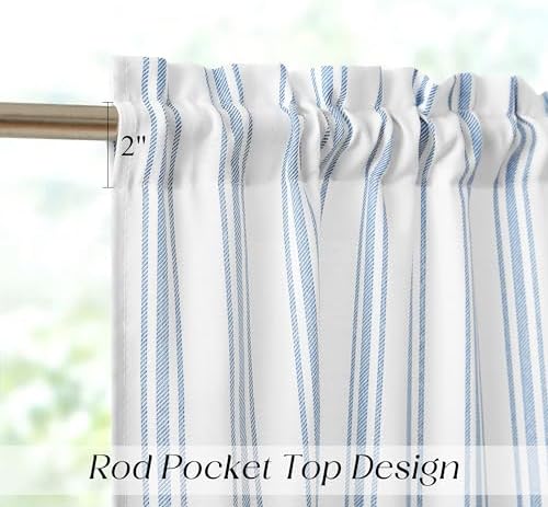 ZJDECOR Blue White Striped Semi Sheer Kitchen Curtain Valances - Image 3