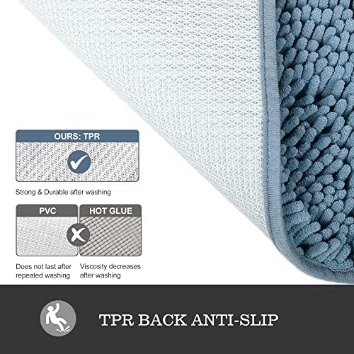 Yeaban Chenille Blue Bathroom Rug 24"x36", Non-Slip Rubber Backing - Image 3