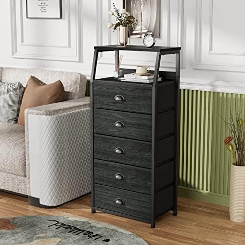 Furnulem Black Dresser for Bedroom, Fabric Dorm Tall Nightstand - Image 2