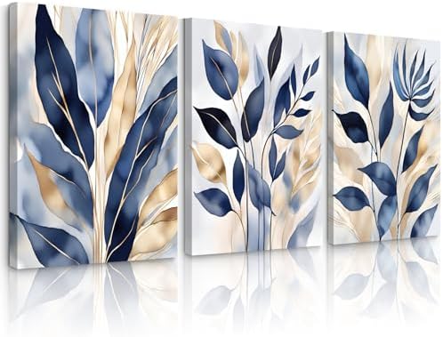 Blue Botanical Wall Art Abstract Leaf Canvas Prints Decor Modern Plant Wall Art by Unknown
