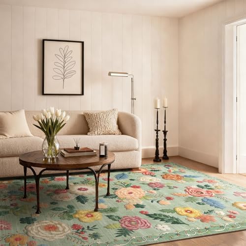 5x7 Area Rugs for Living Room: Washable Bedroom Rug Non Slip Low Pile Soft Faux - Image 3