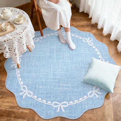 GarveeHome 5ft Round Rugs Washable Scalloped Bow Rug - Image 3