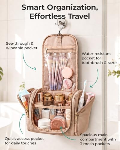 BAGSMART Travel Toiletry Bag for Women, Puffy Hanging Toiletry Bag - Image 2