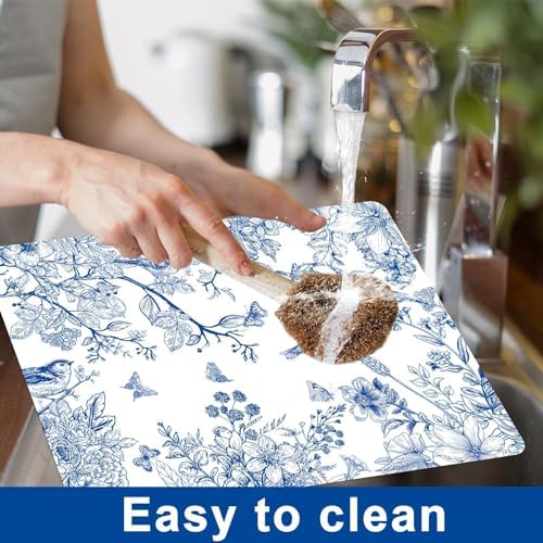 Blue Floral Placemats Set of 6 Flower Bird Plastic Table Mats Seasonal Spring - Image 4