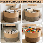 115L Extra Large Blanket Basket, Woven Laundry Basket-Jute&Black - Image 6
