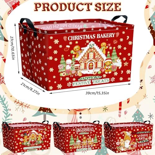 4 Pcs Gingerbread Man Christmas Basket Red Fabric Bins 15x10x8 - Image 2