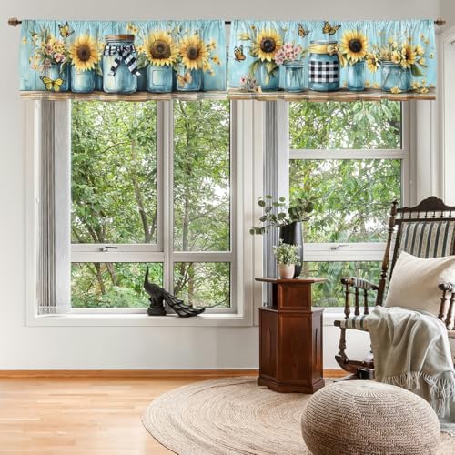 Sunflower Valance Curtain for Windows 2 Pack Watercolor Butterfly Wildflower - Image 7