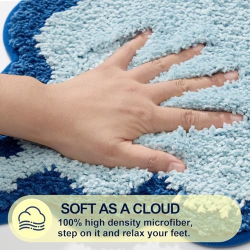 ORTIGIA Long Cute Scalloped Bathroom Rugs Runner, Fun Blue Plush Microfiber - Image 4