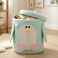 Storage Basket with Lid, Collapsible Woven Cotton Rope Basket, Penguin Design by Joliwove