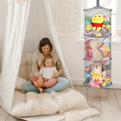 2Pcs Hanging Stuffed Animal Storage Hammock Net 3 Tiers - Image 2