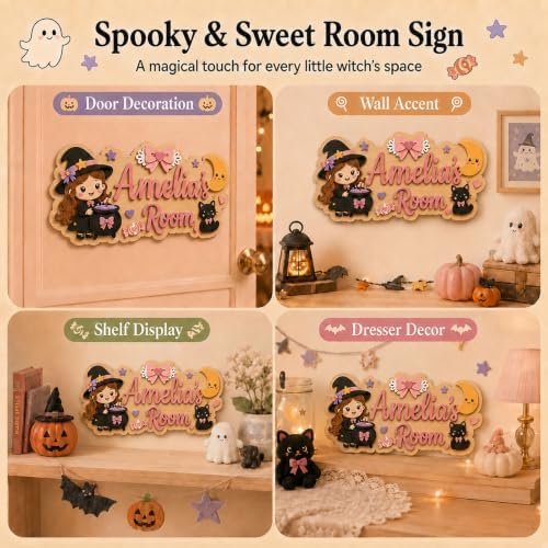 Personalized Halloween Decor Door Sign Custom Name Wooden Kids Room Decor - Image 7