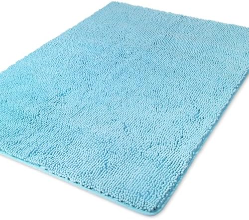 Yeaban Chenille Sky Blue Bathroom Rug 40"x60", Non-Slip Rubber Backing by Yeaban
