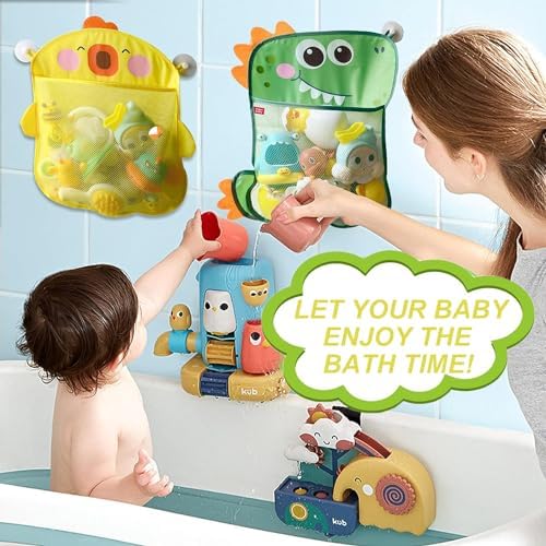 2 Pack Mesh Bath Toy Organizer, Anberky Cute Duck & Dinosaur Bath Toy Storage - Image 3