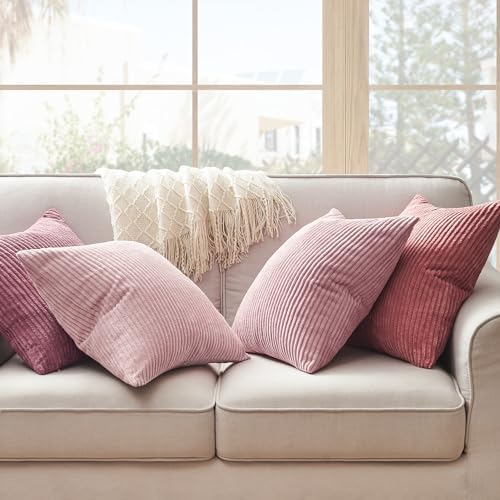 Topfinel Pink Throw Pillow Covers 16x16 Inch Set of 4, Soft Farmhouse Corduroy - Image 4