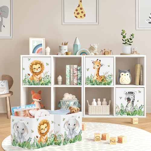 11.8" Jungle Animals Cube Storage Organizer Set 3Pcs Lion Giraffe Elephant Cube - Image 2