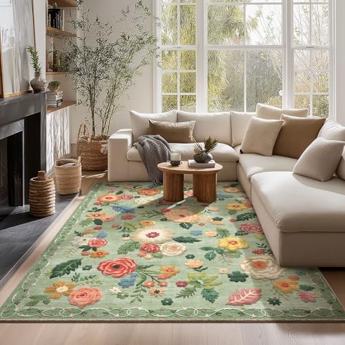 5x7 Area Rugs for Living Room: Washable Bedroom Rug Non Slip Low Pile Soft Faux by palohom