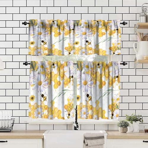 Girls Bee Valance Curtains, Spring Floral Watercolor Flower Honey Plants Window - Image 4
