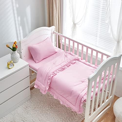 3 Pieces Crib Bedding Set Baby Ruffle Quilted Comforter - Image 2