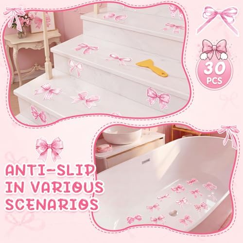Fullhawl 30 Pcs Pink Bow Non Slip Shower Stickers, Bathtub Safety - Image 6