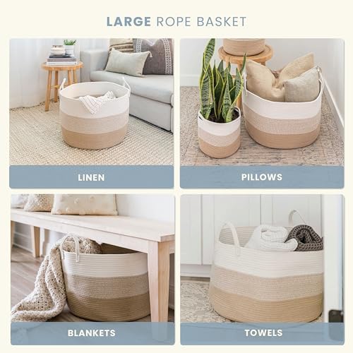 OrganiHaus Round Toy Basket & Blanket Basket, Cotton Rope 20x13" - Image 4