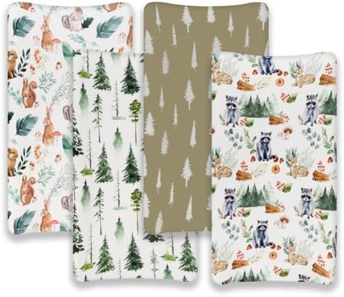 4 Pack Changing Pad Covers Woodland Forest Animals Wood Neutral Unisex Fitted - Image 6