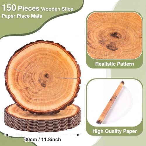 TaoBary 150 Pcs Disposable Wood Slice Grain Paper Placemats Bulk - Image 3