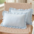Set of 2 Light Blue Ruffled Lumbar Pillow Covers 12x20 Inch, Soft Fabric Solid by HOSTECCO