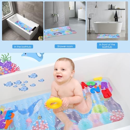 Baby Bath Mat for Tub Non Slip 40''x16'' Extra Long Bathtub Mat - Image 6