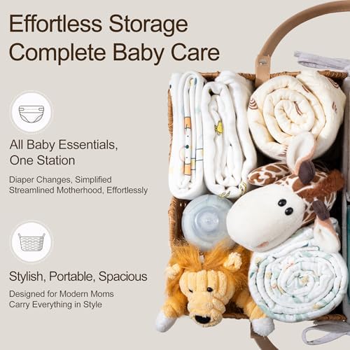 HBlife Baby Diaper Caddy Organizer, Portable Scalloped Plastic Wicker Woven - Image 4