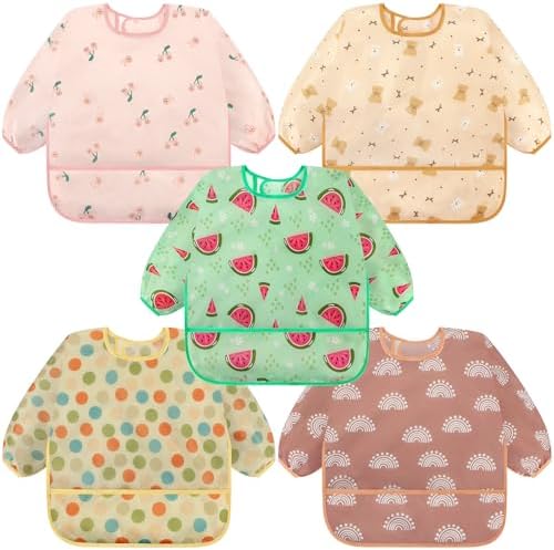 Accmor 5 Pack Long Sleeve Bibs, Baby Smock Waterproof Sleeved Bib Smock by Accmor