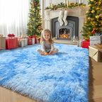 Amdrebio Tie-Dyed Light Blue Fluffy Area Rug 5x7 by Amdrebio