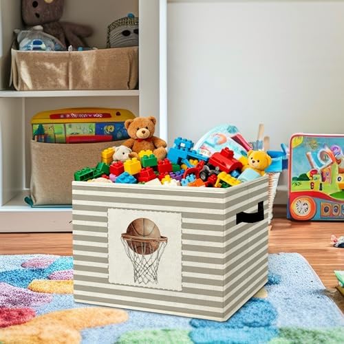 Rustic Basketball Hoop Storage Bins Boxes Handles - Image 2