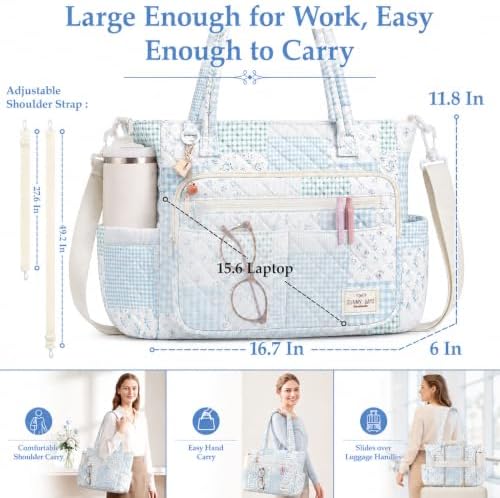 WOBAGMEN Teacher Tote Bag for Women, Quilted Floral Laptop Work Tote - Image 4