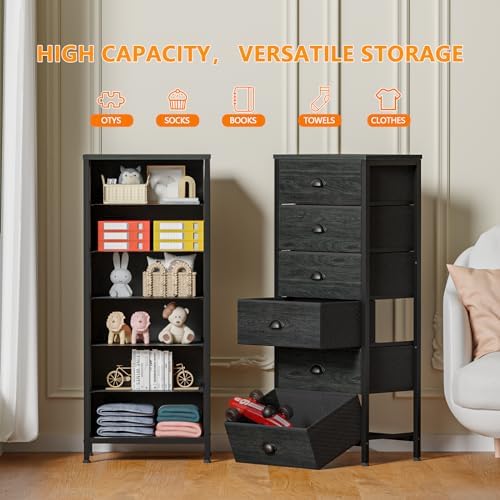 Furnulem Black Dresser for Bedroom, Tall Fabric Chest of Drawers - Image 4