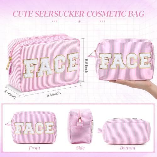 Sanwuta Seersucker Cosmetic Bags Face Bag Chenille Letter Seersucker Makeup - Image 2