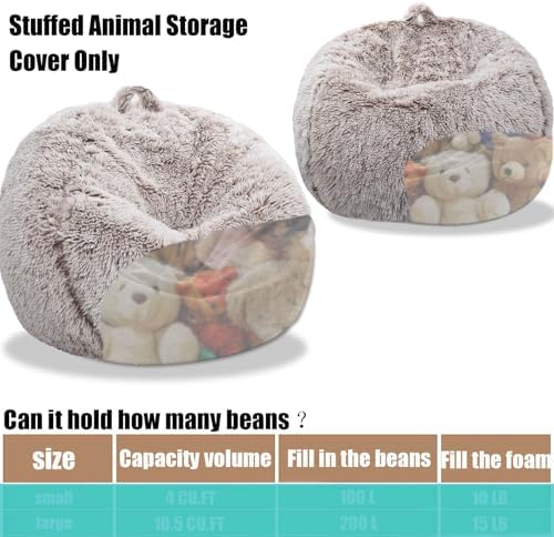 Fluffy Stuffed Animal Storage Bean Bag Chair Cover, Faux Fur Comfy Bean Bag - Image 4