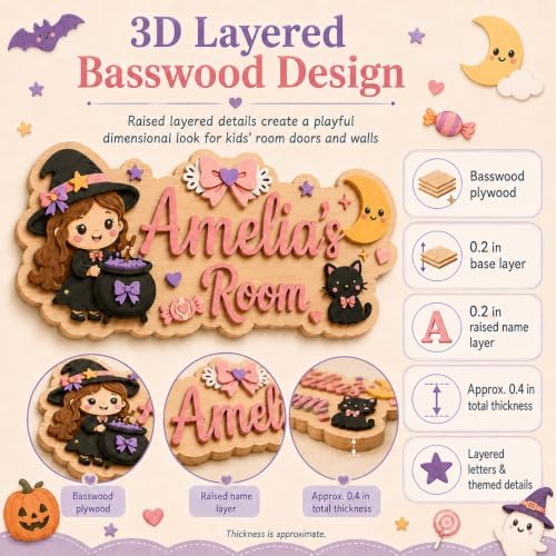 Personalized Halloween Decor Door Sign Custom Name Wooden Kids Room Decor - Image 4