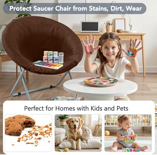 Velvet Stretch Saucer Chair Cover, Round Moon Chair Cover - Image 6