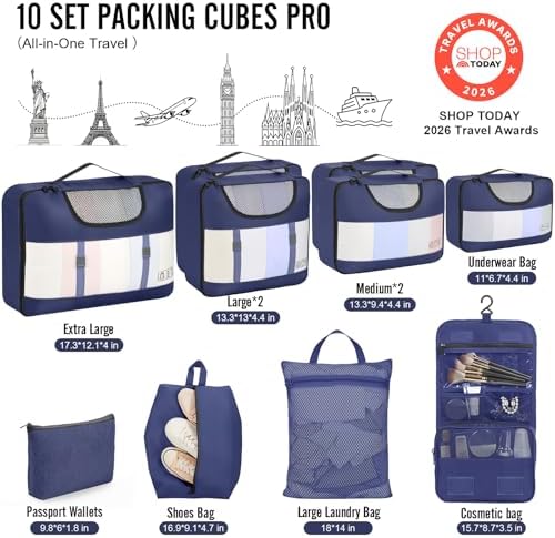 Veken 10 Set Packing Cubes for Travel Essentials, Anti-Wrinkle Buckled Suitcase - Image 2