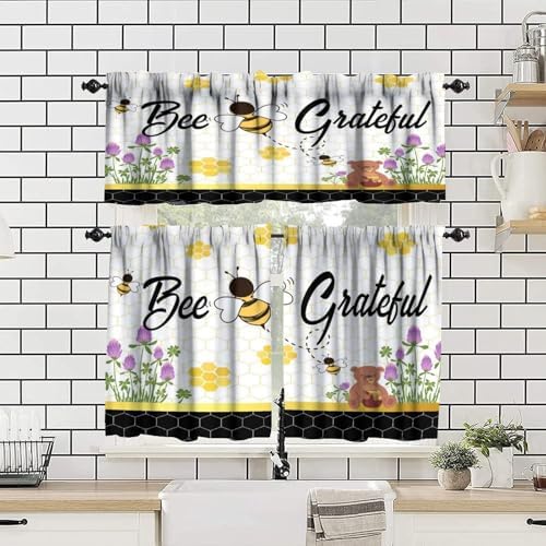 Kids Bee Valance, Spring Floral Watercolor Flower Honey Plants Valance - Image 4