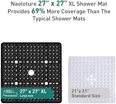 Large Square Shower Mat Bathtub Bath Mat Non Slip Black 27"x27" - Image 3