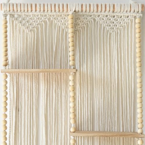 Macrame Wall Shelf Boho Hanging Organizer Floating Plant Shelf 11.8"W*47"L - Image 6