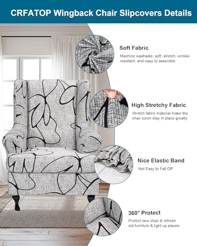 CRFATOP Wingback Chair Covers Stretch Armchair Slipcovers - Image 2