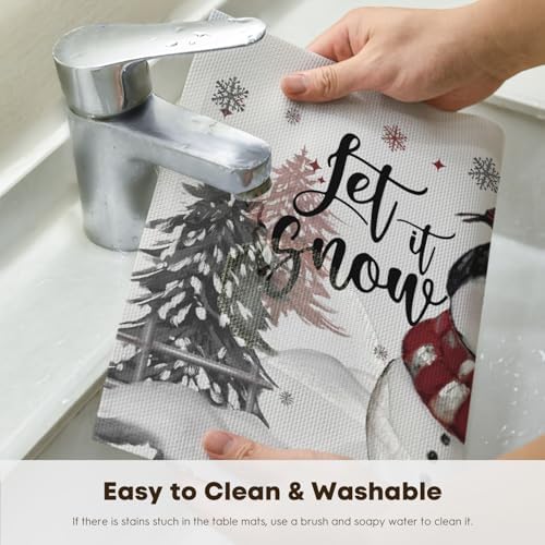 Artoid Mode Snowman Vinyl Christmas Placemats Set of 4, 12x18 Inch Washable - Image 4