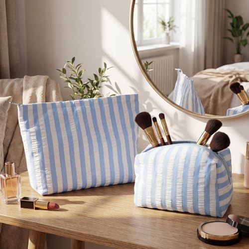 Huhumy 2 Pcs Makeup Bag Set for Women, Wide Stripe - Image 2